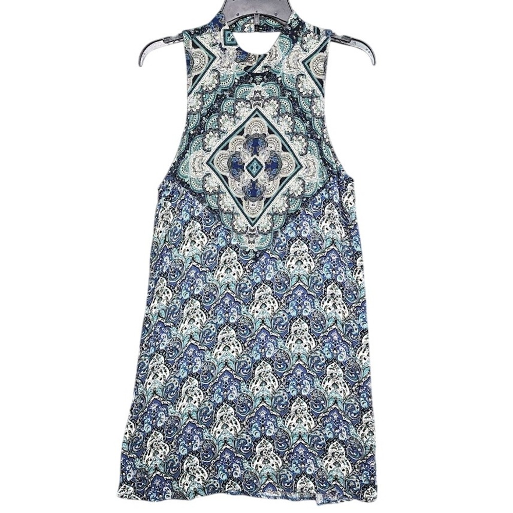 American‎ Eagle High Neck Sleeveless Dress Paisley Print Boho Blue Size Medium